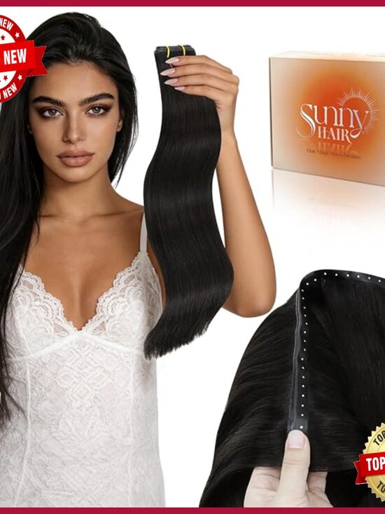 Human Hair Extensions 16 Inch Glueless Weft with Micro Beads  display picture 3